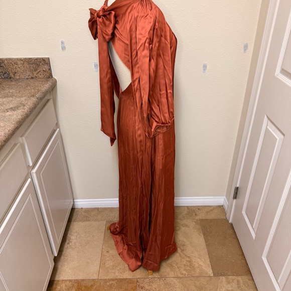 Rebecca Taylor Women's Open Back Maxi Dress Burnt Orange Spring Summer Pockets - Picture 3 of 10